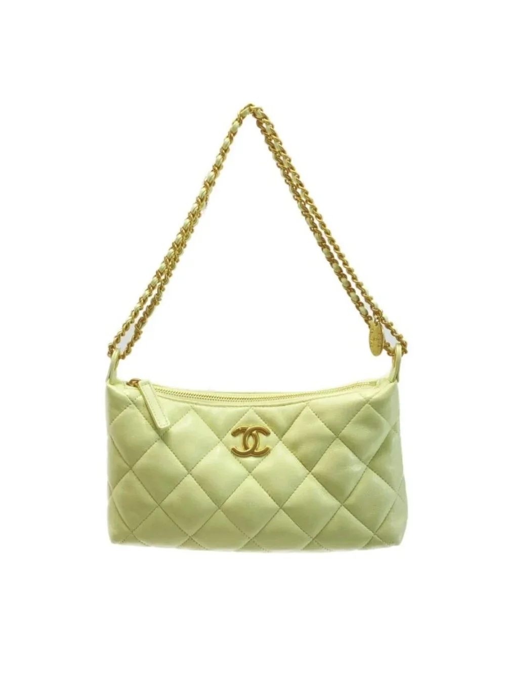 Chanel CC Logo Quilted Hobo Yellow Lambskin Chain